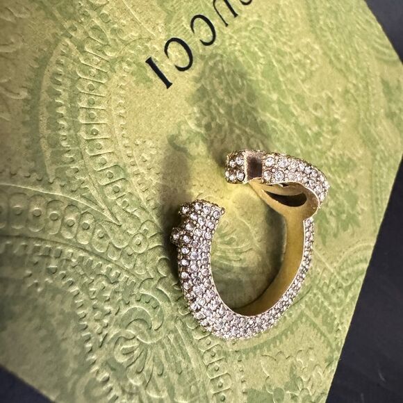 Gucci Signed Barrel Key Crystal Pave Unisex Adjustable Ring - Picture 2 of 15